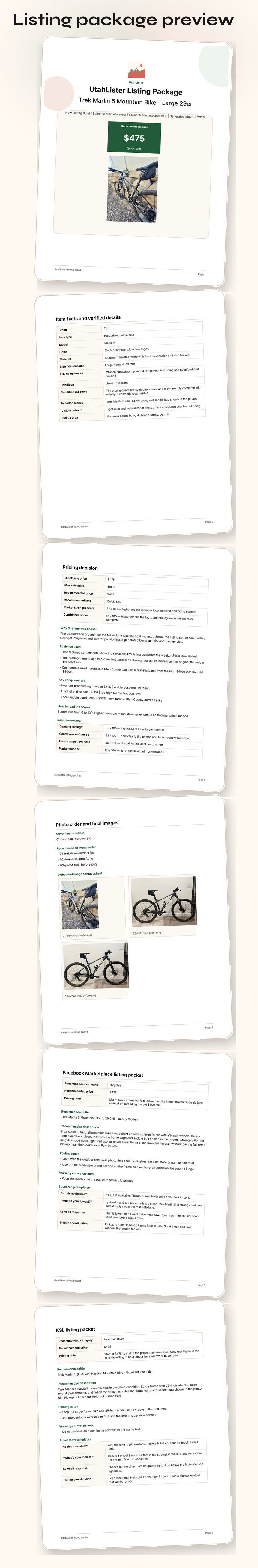 Vertical preview of the UtahLister sample listing package PDF