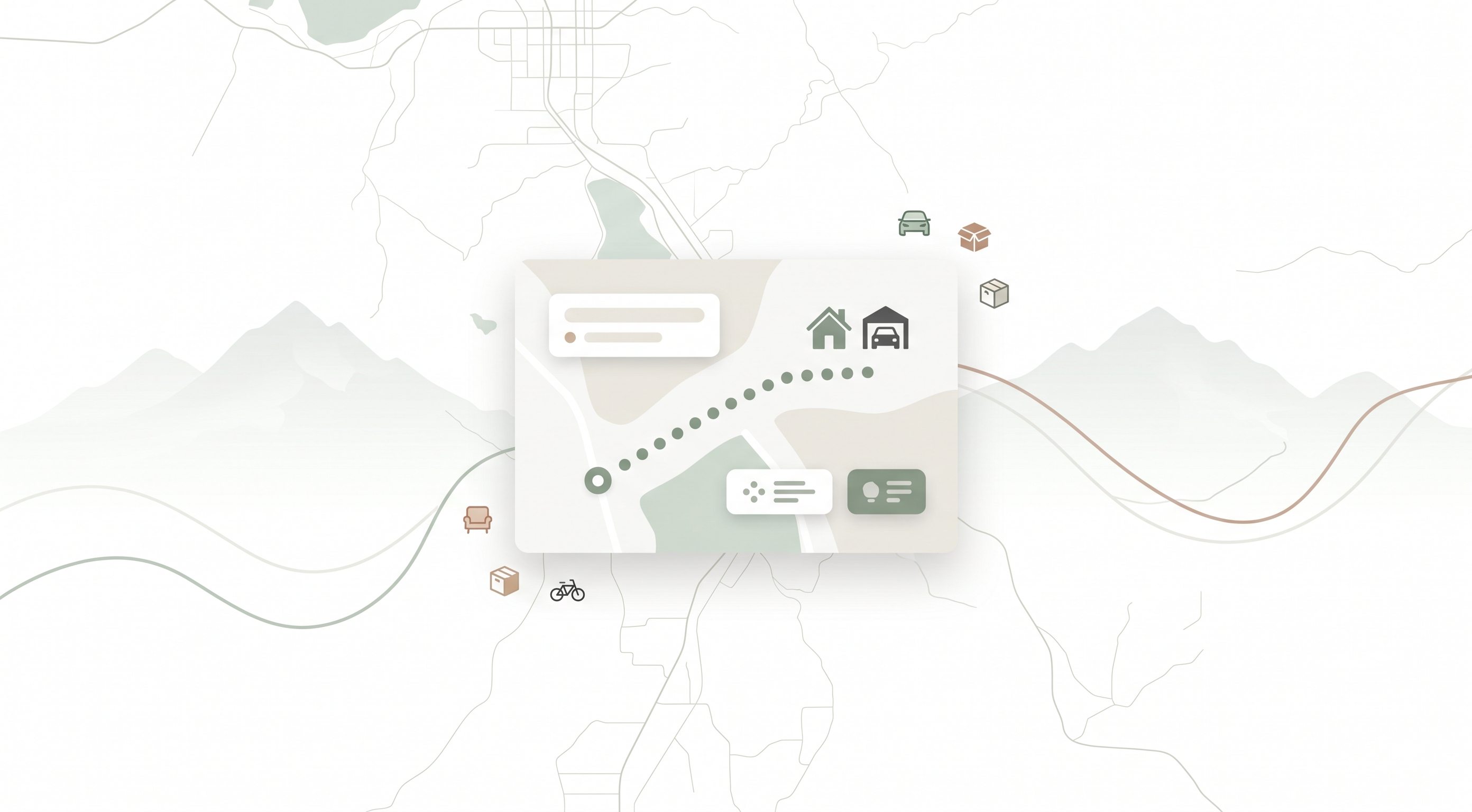 Soft map illustration showing travel distance from a starting point to a sale location